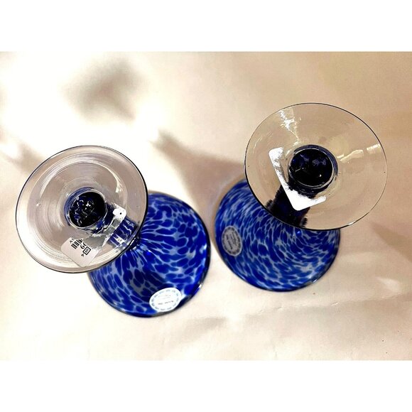 NWT - Set  2 Hand Blown Blue Confetti Martini Margarita Stem Glasses Mexican - Picture 9 of 9